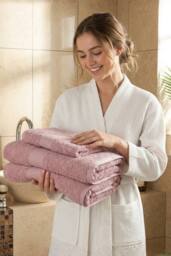 Dyzi Supersoft Absorbent Egyptian Cotton Bathroom Towels 550GSM in Pink - thumbnail 2