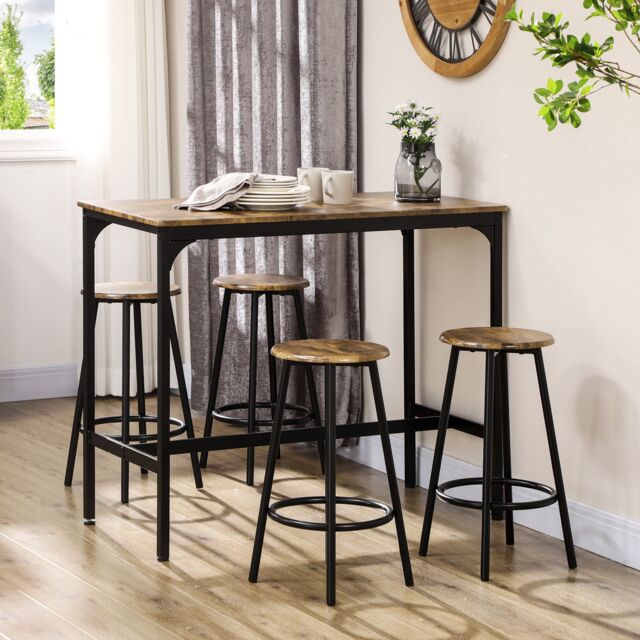 HOMCOM 5 Piece Bar Table & Stools Set with Metal Frame in Brown - image 1