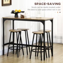 HOMCOM 5 Piece Bar Table & Stools Set with Metal Frame in Brown - thumbnail 5