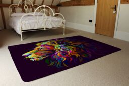 Benjamin Tate Design Lion'S Head On A Purple Background In Popart Style Designer Rug in Natural - Size: Large - thumbnail 3