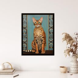 Wee Blue Coo Wall Art Print Bengal Beauty Tabby Cat Lover Portrait Living Room Framed in Blue - Size: A4 - thumbnail 4
