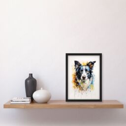 "Artery8 Wall Art Print Border Collie Lovers Gift Watercolour Pet Portrait Painting Artwork Art Framed - Size: W12"" x H16""" - thumbnail 4