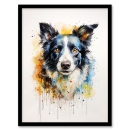 "Artery8 Wall Art Print Border Collie Lovers Gift Watercolour Pet Portrait Painting Artwork Art Framed - Size: W12"" x H16""" - thumbnail 1