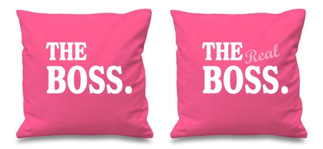 "60 SECOND MAKEOVER The Boss The Real Boss Pink Cushion Covers 16"" x 16"" Couples Cushions Valentines Anniversary Boyfriend - Size: 40 cm x 40 cm"