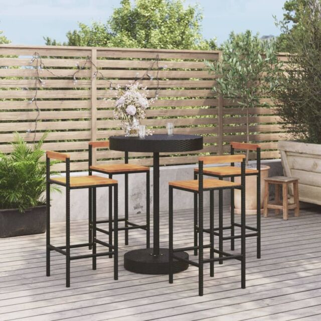 Berkfield Home 5 Piece Garden Bar Set Black Poly Rattan&Solid Wood Acacia - image 1