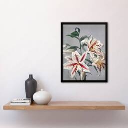 Artery8 White Pink Spotted Lily Flowers Vintage Framed Wall Art Print Kazumasa - Size: A4 - thumbnail 4