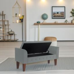Luxury Living Boucle Ottoman Storage Bench in Grey - thumbnail 2