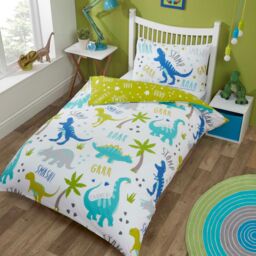 Rapport Home Roarsome Polycotton Duvet Cover Set With Pillowcase in White - Size: Single - thumbnail 1