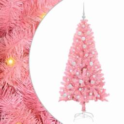 Berkfield Home Christmas Tree with 150 LEDs with Stand Pink 150 cm PVC - thumbnail 2