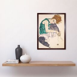 "Artery8 Wall Art Print Egon Schiele Seated Woman Legs Drawn Up Adele Herms 1917 Portrait Painting Art Framed in Brown - Size: W12"" x H16""" - thumbnail 2