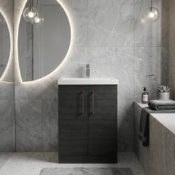 Balterley Bathroom Floor Standing 2-Door Vanity Unit Basin, Black, 600mm in Black - thumbnail 2