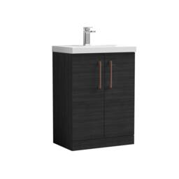 Balterley Bathroom Floor Standing 2-Door Vanity Unit Basin, Black, 600mm in Black - thumbnail 1