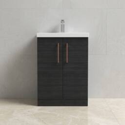 Balterley Bathroom Floor Standing 2-Door Vanity Unit Basin, Black, 600mm in Black - thumbnail 5