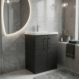 Balterley Bathroom Floor Standing 2-Door Vanity Unit Basin, Black, 600mm in Black - thumbnail 3