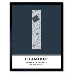"Wee Blue Coo Wall Art Print Islamabad Pakistan City Map Modern Typography Stylish Letter Framed Word in Navy - Size: W12"" x H16""" - thumbnail 1