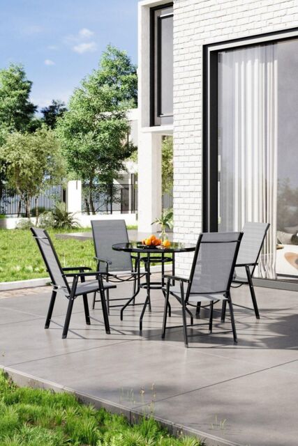 Garden Sanctuary 4-Seater Outdoor Garden Tempered Glass Table & Chair Set in Black - image 1