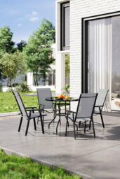 Garden Sanctuary 4-Seater Outdoor Garden Tempered Glass Table & Chair Set in Black - thumbnail 1
