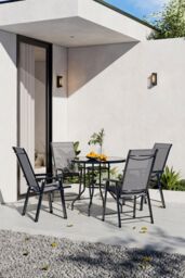 Garden Sanctuary 4-Seater Outdoor Garden Tempered Glass Table & Chair Set in Black - thumbnail 2
