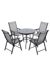 Garden Sanctuary 4-Seater Outdoor Garden Tempered Glass Table & Chair Set in Black - thumbnail 3