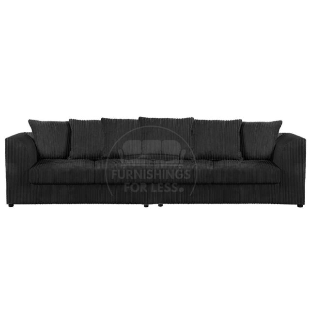 Furnishings For Less UK Luxor Long Fabric Jumbo Cord 4 Seater Sofa - Scatter Back in Black - image 1