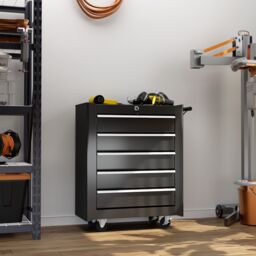 HOMCOM 5-Drawer Tool Chest Steel Lockable Tool Storage Cabinet w/ Wheels in Black - thumbnail 1