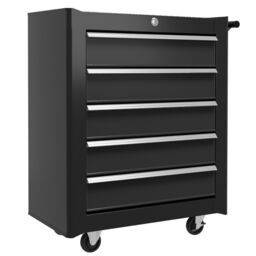 HOMCOM 5-Drawer Tool Chest Steel Lockable Tool Storage Cabinet w/ Wheels in Black - thumbnail 2