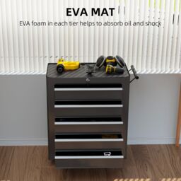 HOMCOM 5-Drawer Tool Chest Steel Lockable Tool Storage Cabinet w/ Wheels in Black - thumbnail 6