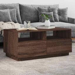 Berkfield Home Coffee Table with LED Lights Brown Oak 90x49x40 cm - Size: 90 x 49 x 40 cm - thumbnail 2