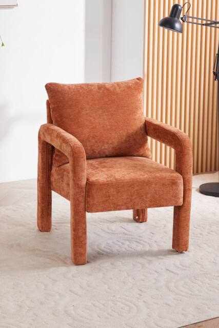 Living and Home Chenille Upholstered Accent Chair with Lumbar Pillow in Orange - image 1