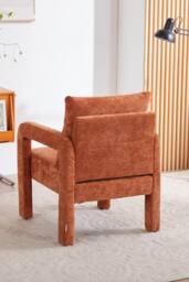 Living and Home Chenille Upholstered Accent Chair with Lumbar Pillow in Orange - thumbnail 4