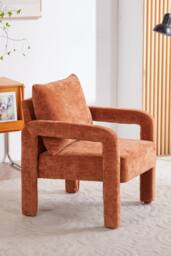 Living and Home Chenille Upholstered Accent Chair with Lumbar Pillow in Orange - thumbnail 3