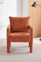 Living and Home Chenille Upholstered Accent Chair with Lumbar Pillow in Orange - thumbnail 2