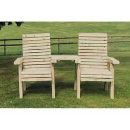 Churnet Valley Garden Furniture Ltd Ergonomical Love Seat 2 Chairs Set w/ Straight Tray - Fully Assembled in Brown - thumbnail 4