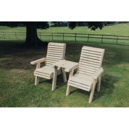 Churnet Valley Garden Furniture Ltd Ergonomical Love Seat 2 Chairs Set w/ Straight Tray - Fully Assembled in Brown - thumbnail 3