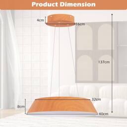 Costway 22W Modern Ceiling Light Wood Grain LED Mount Ceiling Light Lamp in Natural - thumbnail 2