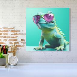 Warren Reed - Designer Happy Splashart Iguana Wearing Glasses Canvas - Size: w10 inch x h10 inch - thumbnail 1