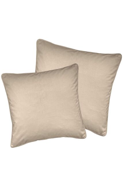 Enhanced Living Pair of Soft Velvet Double Sided Zip Opening Piped Edge Cushion Covers - Cases Only in Cream - Size: 55 cm x 55 cm - image 1