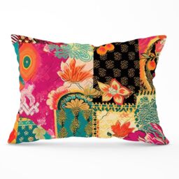 Warren Reed - Designer Patchwork Mixed Textiles Cushions in Pink - Size: 60 cm x 60 cm - thumbnail 1