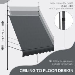 OUTSUNNY Freestanding Retractable Awning, Non-Screw Garden Awning in Dark Grey - thumbnail 4
