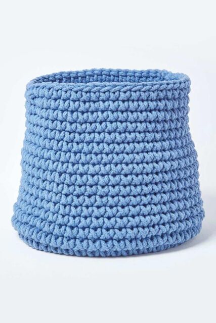 Homescapes Cotton Knitted Round Storage Basket, 42 x 37 cm in Blue - image 1