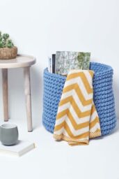 Homescapes Cotton Knitted Round Storage Basket, 42 x 37 cm in Blue - thumbnail 4