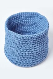 Homescapes Cotton Knitted Round Storage Basket, 42 x 37 cm in Blue - thumbnail 2