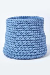 Homescapes Cotton Knitted Round Storage Basket, 42 x 37 cm in Blue - thumbnail 1