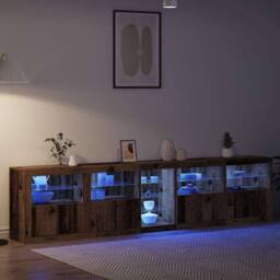 Berkfield Home Sideboard with LED Lights Old Wood 283x37x67 cm Engineered Wood in Brown - Size: 283 x 37 x 67 cm - thumbnail 5