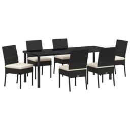 Berkfield Home 7 Piece Garden Dining Set Black Poly Rattan - thumbnail 2