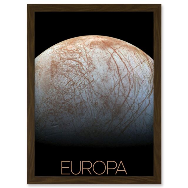 Artery8 NASA Our Solar System Europa Jupiter's Moon Ice Surface Artwork Framed Wall Art Print A4 in Brown - image 1