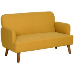 HOMCOM 2 Seater Sofa with 21cm Thick Padding & Wood Legs in Yellow - Size: 2 Person - thumbnail 2