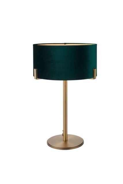 Netlighting Hayfield Table Lamp Matt Antique Brass Plate Green Velvet Shade in Gold - image 1