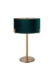 Netlighting Hayfield Table Lamp Matt Antique Brass Plate Green Velvet Shade in Gold - thumbnail 1