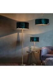 Netlighting Hayfield Table Lamp Matt Antique Brass Plate Green Velvet Shade in Gold - thumbnail 4